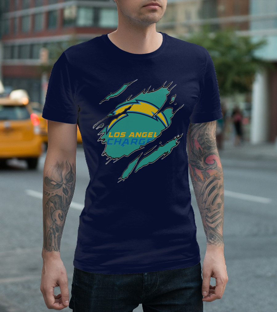 Los Angeles Chargers Logo With Bolt Design And Ripped Claw Marks T-Shirt