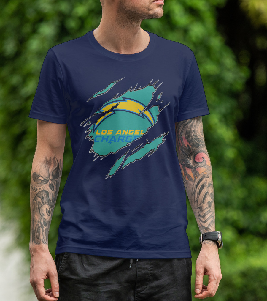 Los Angeles Chargers Logo With Bolt Design And Ripped Claw Marks T-Shirt
