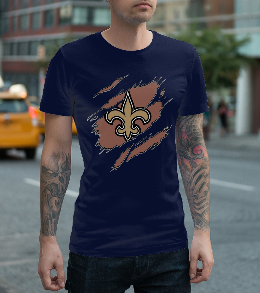 New Orleans Saints Fleur-De-Lis Claw Marks Blue And Gold T-Shirt