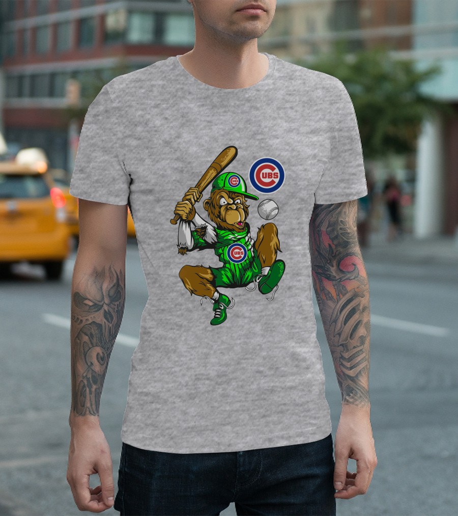 Chicago Cubs Mascot Swinging Baseball Action T-Shirt