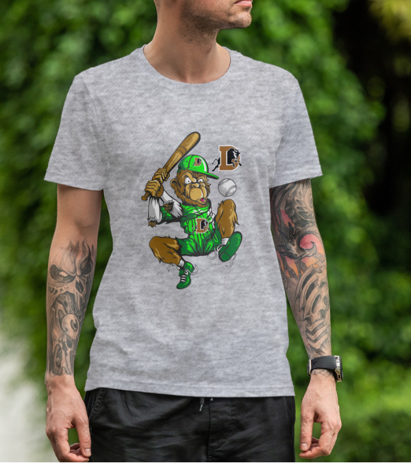 Durham Bulls Home Run Baseball Monkey In Green Uniform With Bat And Ball T-Shirt