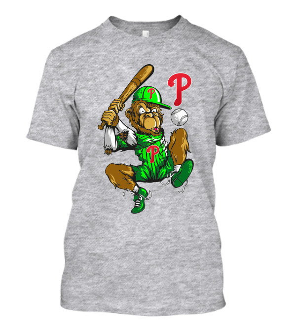 Philadelphia Phillies Home Run Monkey With Baseball And Bat T-Shirt