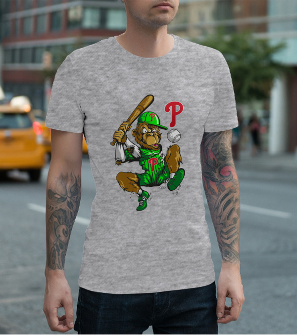 Philadelphia Phillies Home Run Monkey With Baseball And Bat T-Shirt