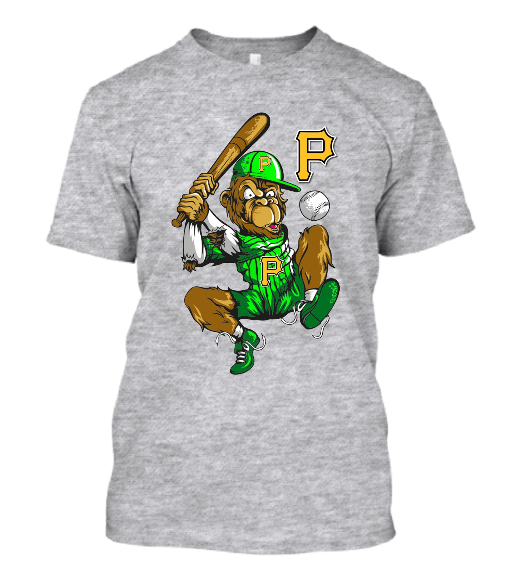 Pittsburgh Pirates P Logo Gorilla Baseball Bat Mascot T-Shirt
