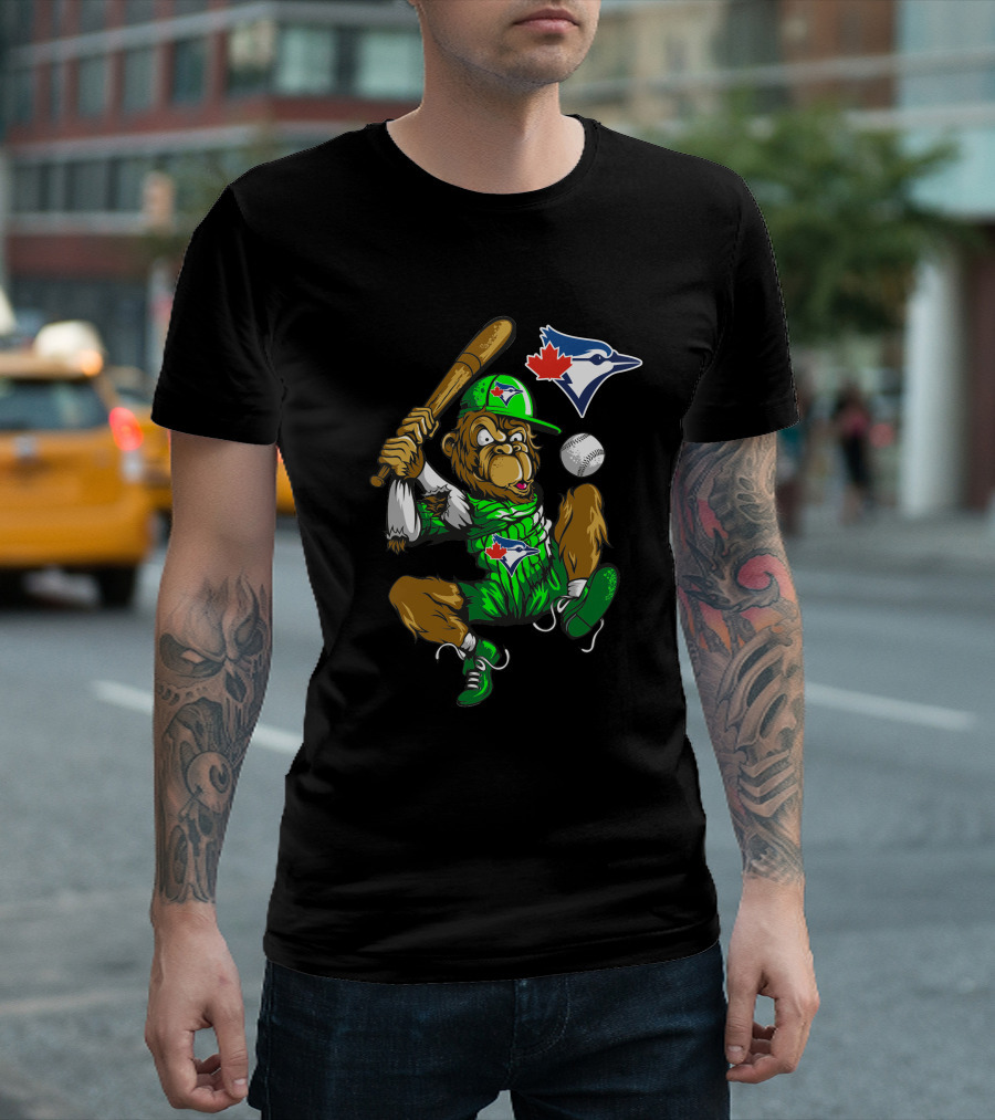 Toronto Blue Jays Gorilla Icon Swinging Bat With Logo And Baseball T-Shirt