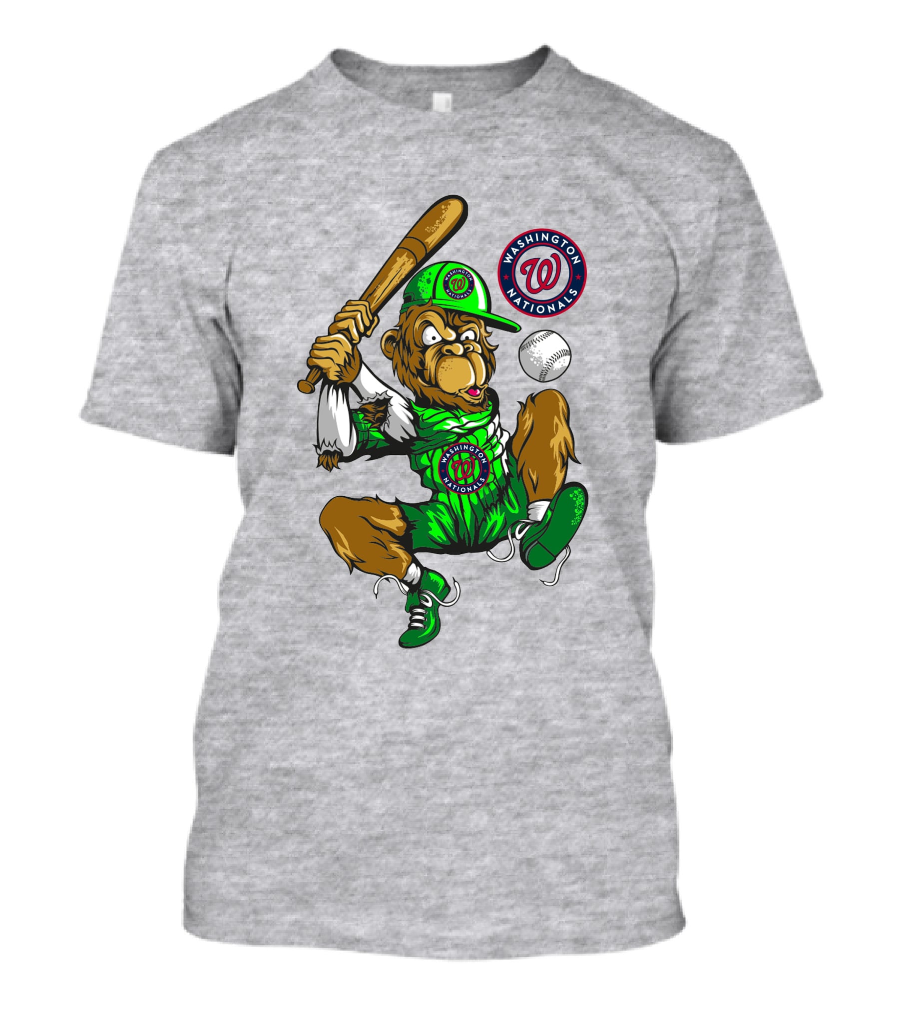 Washington Nationals Home Run Baseball Logo Monkey In Green Uniform T-Shirt