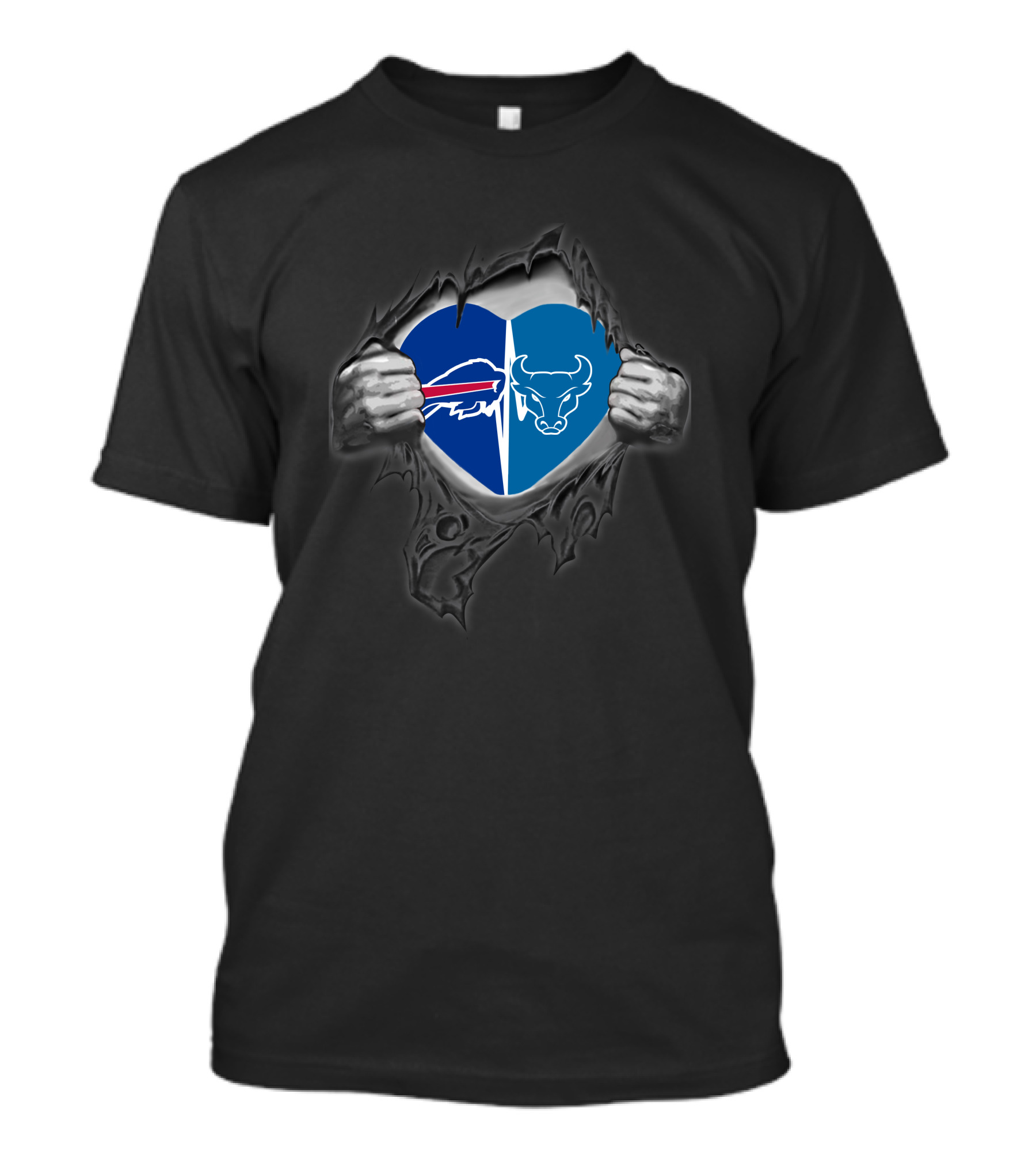 Buffalo Bills Buffalo Bulls Heart Logos Torn Fabric T-Shirt