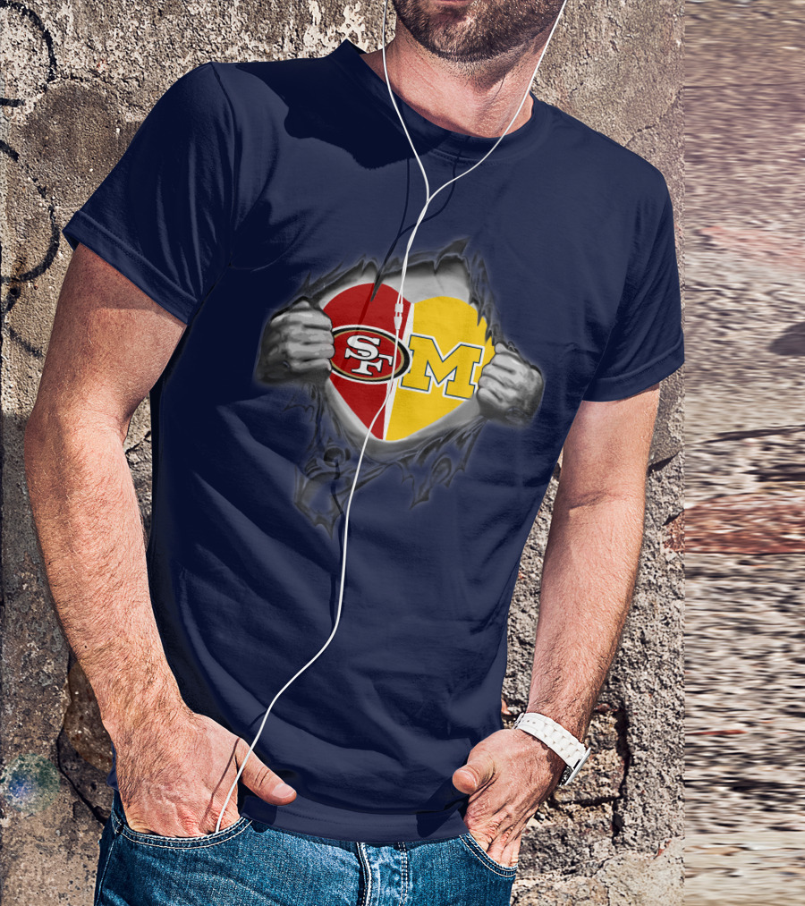San Francisco 49ers Michigan Wolverines Heart Loyalty Fusion T-Shirt