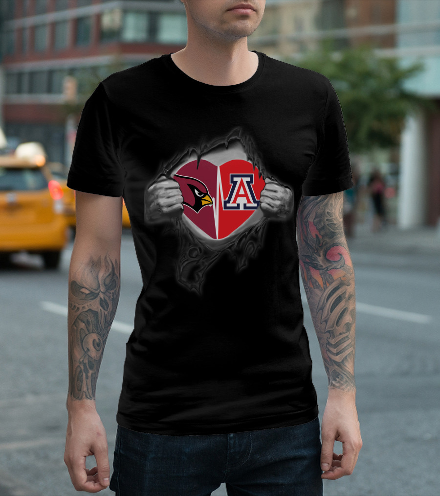 Arizona Cardinals Arizona Wildcats Heart Logo Inside Torn Chest T-Shirt