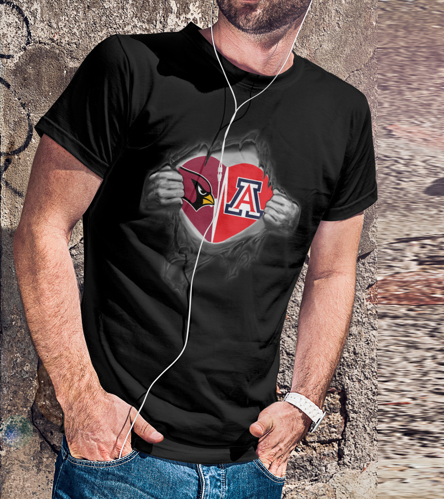 Arizona Cardinals Arizona Wildcats Heart Logo Inside Torn Chest T-Shirt
