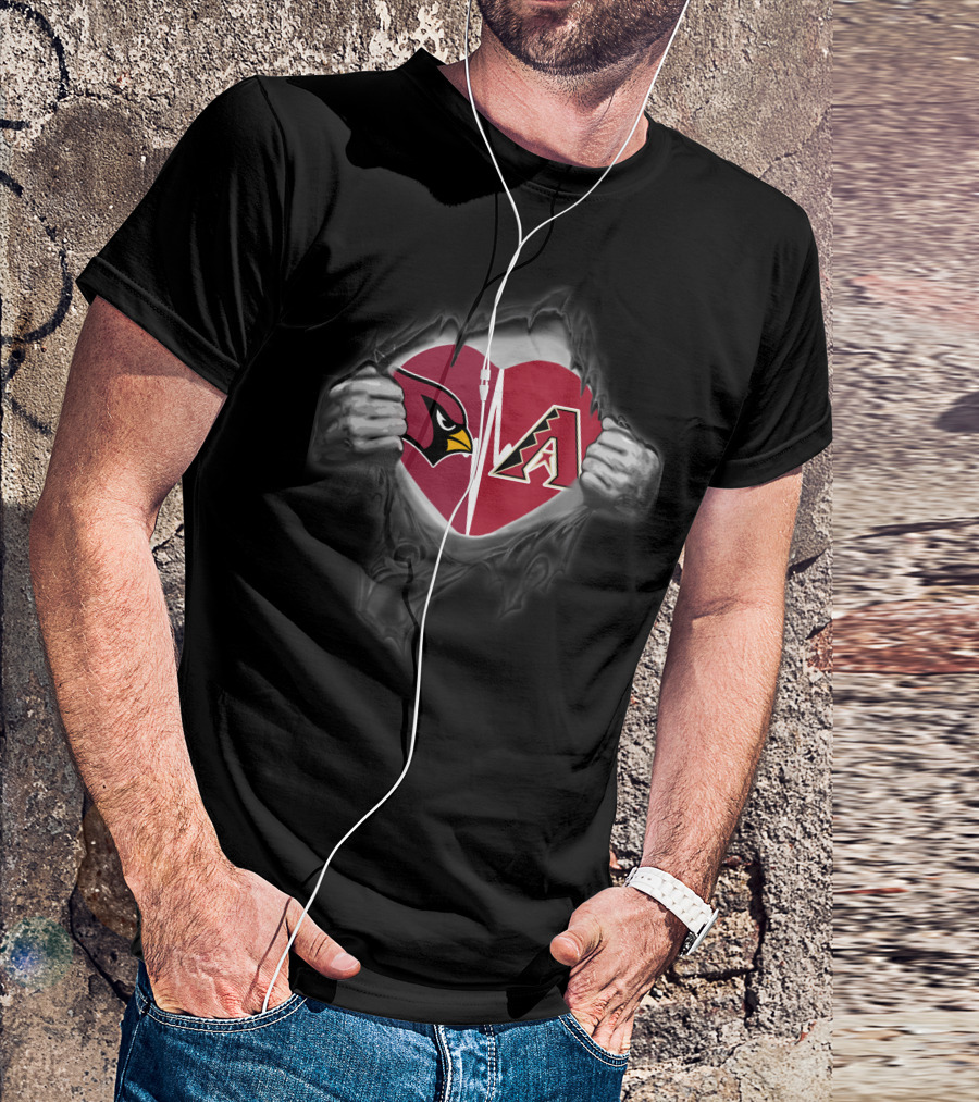 Arizona Cardinals And Diamondbacks Heart Loyalty Tear Effect T-Shirt