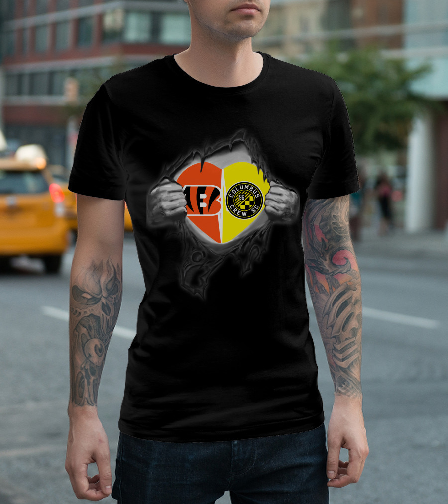 Bengals And Columbus Crew Sc Heart Logo Mashup Bengals Columbus Crew Sc T-Shirt