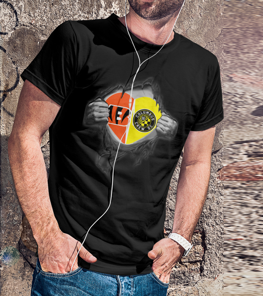 Bengals And Columbus Crew Sc Heart Logo Mashup Bengals Columbus Crew Sc T-Shirt