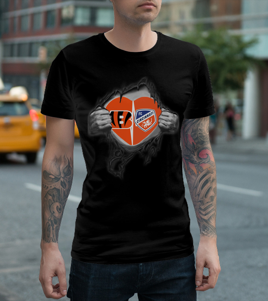 Bengals Fc Cincinnati Heart Logo Peel T-Shirt