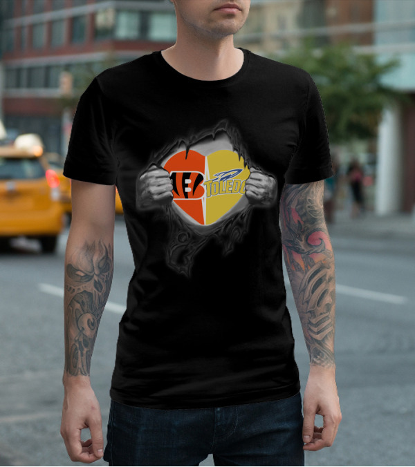 Cincinnati Bengals Toledo Rockets Heart Logo Fusion T-Shirt