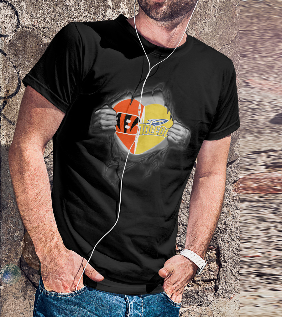 Cincinnati Bengals Toledo Rockets Heart Logo Fusion T-Shirt