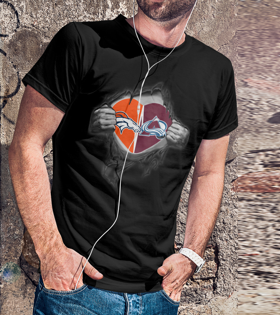 Broncos Colorado Avalanche Heart Logos Fan Passion T-Shirt