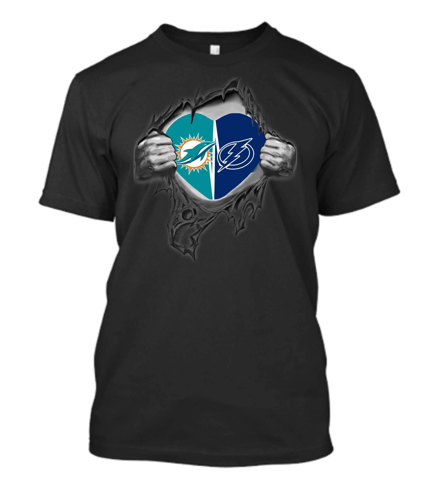 Miami Dolphins Tampa Bay Lightning Heart Unity T-Shirt
