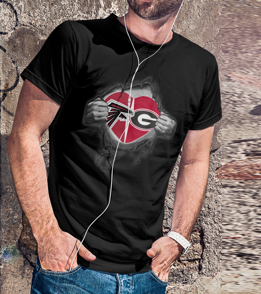 Falcons Bulldogs Heart Logo With Atlanta And Georgia Team Symbols T-Shirt