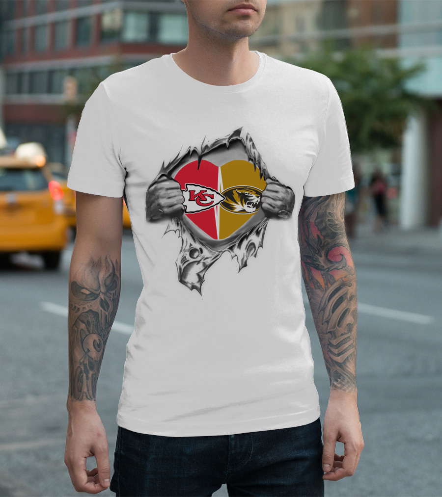 Kansas City Chiefs Missouri Tigers Heart Logo Chiefs Arrowhead Tigers Mascot T-Shirt