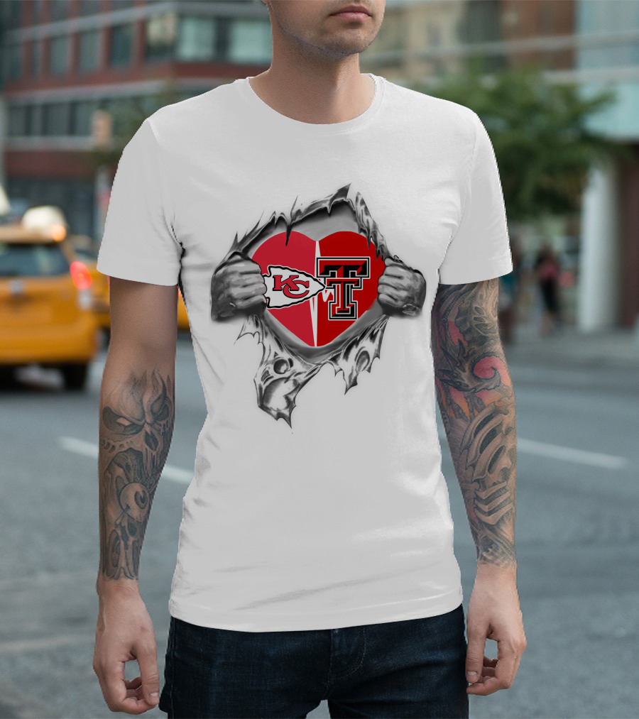 Kansas City Chiefs Texas Tech Heart Logos Torn T-Shirt
