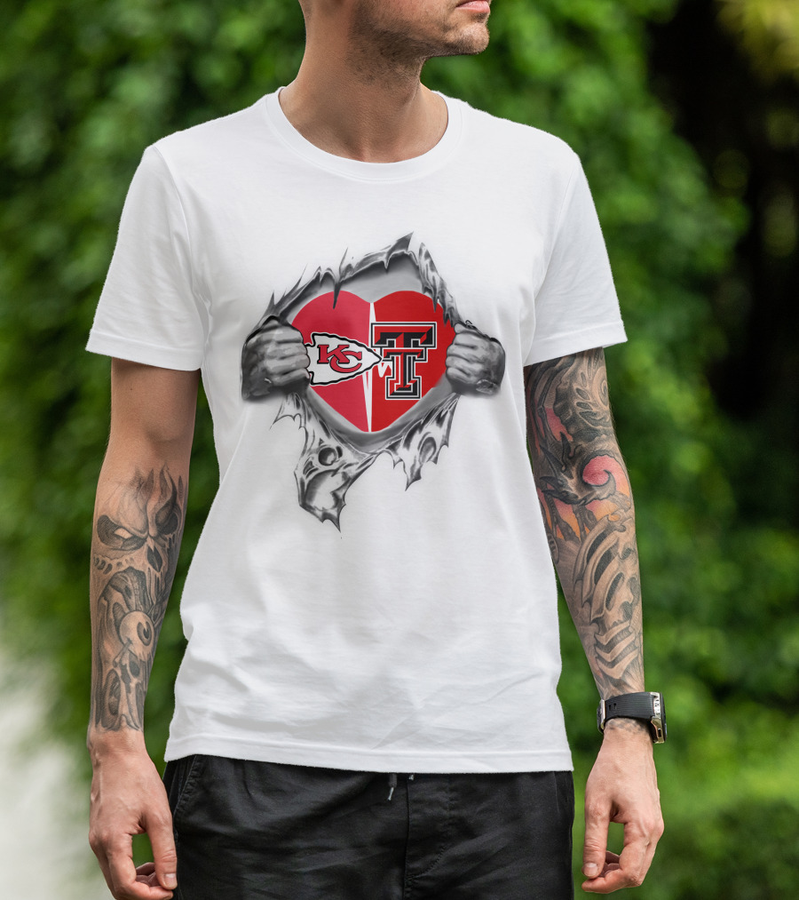 Kansas City Chiefs Texas Tech Heart Logos Torn T-Shirt