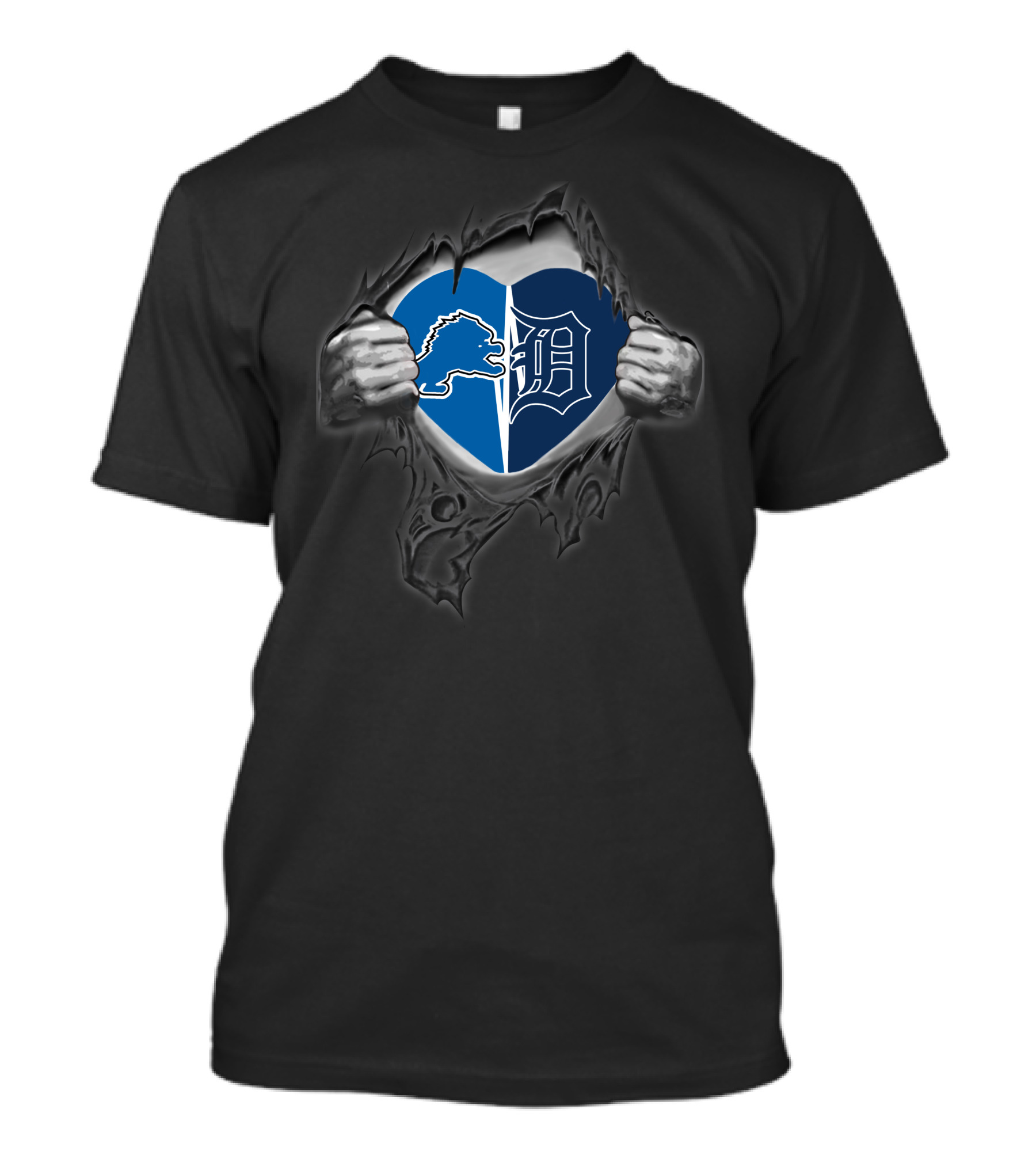 Lions Tigers Heart Logo Design Showcasing Detroit Teams Passion T-Shirt