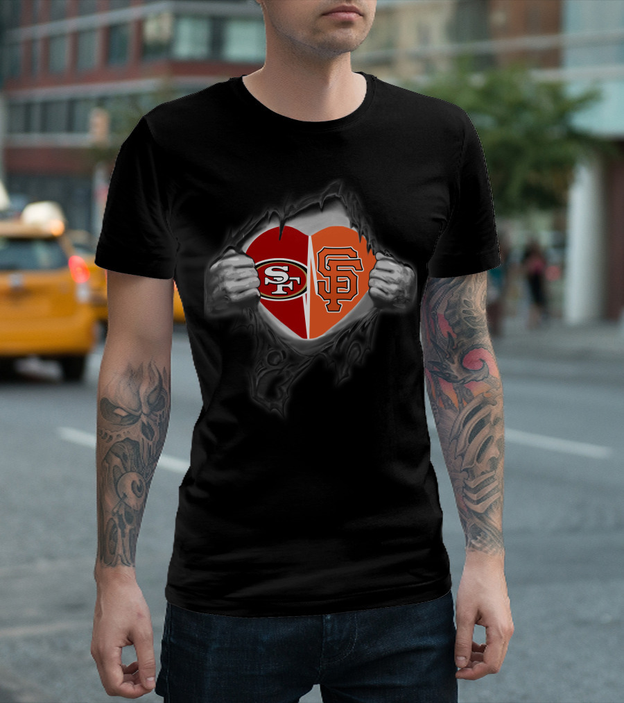 Sf 49ers Giants Heart Logo Fusion T-Shirt
