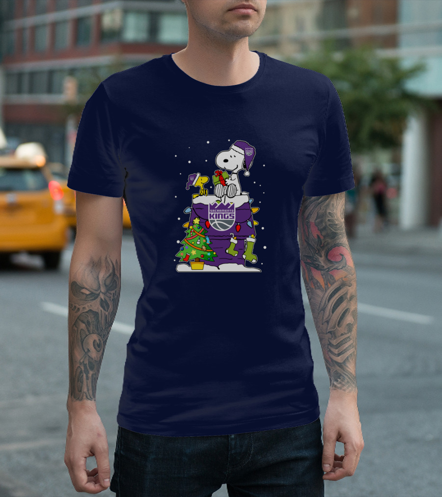 Snoopy Woodstock Sacramento Kings Christmas Tree Holiday Celebration T-Shirt