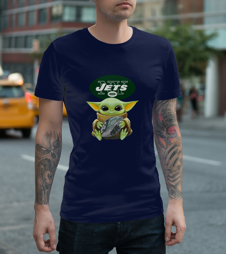 Jets Baby Yoda Holding Football New York T-Shirt