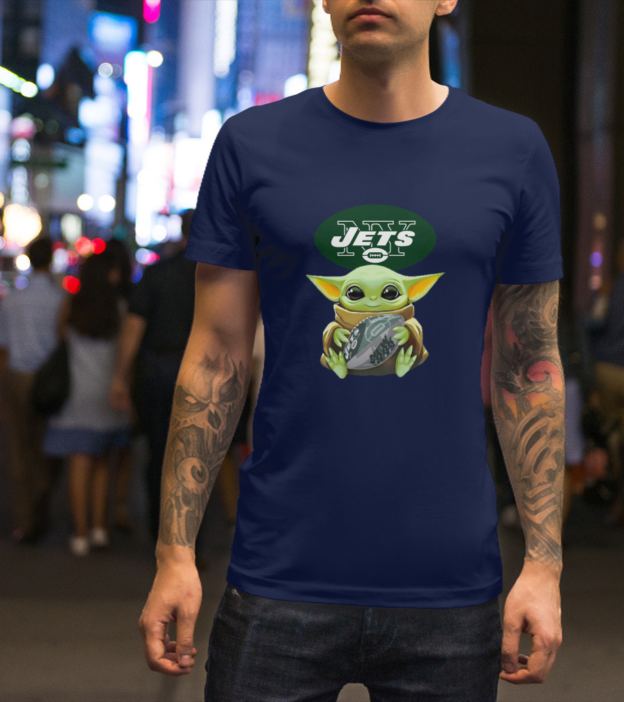 Jets Baby Yoda Holding Football New York T-Shirt