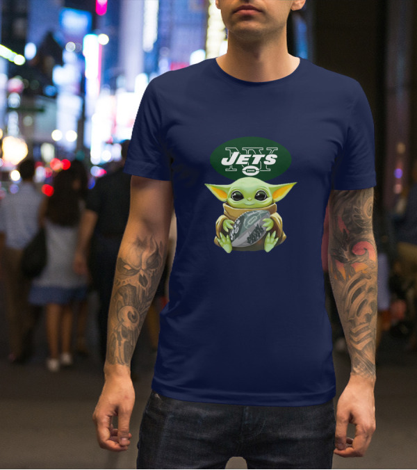 Jets Baby Yoda Holding Football New York T-Shirt
