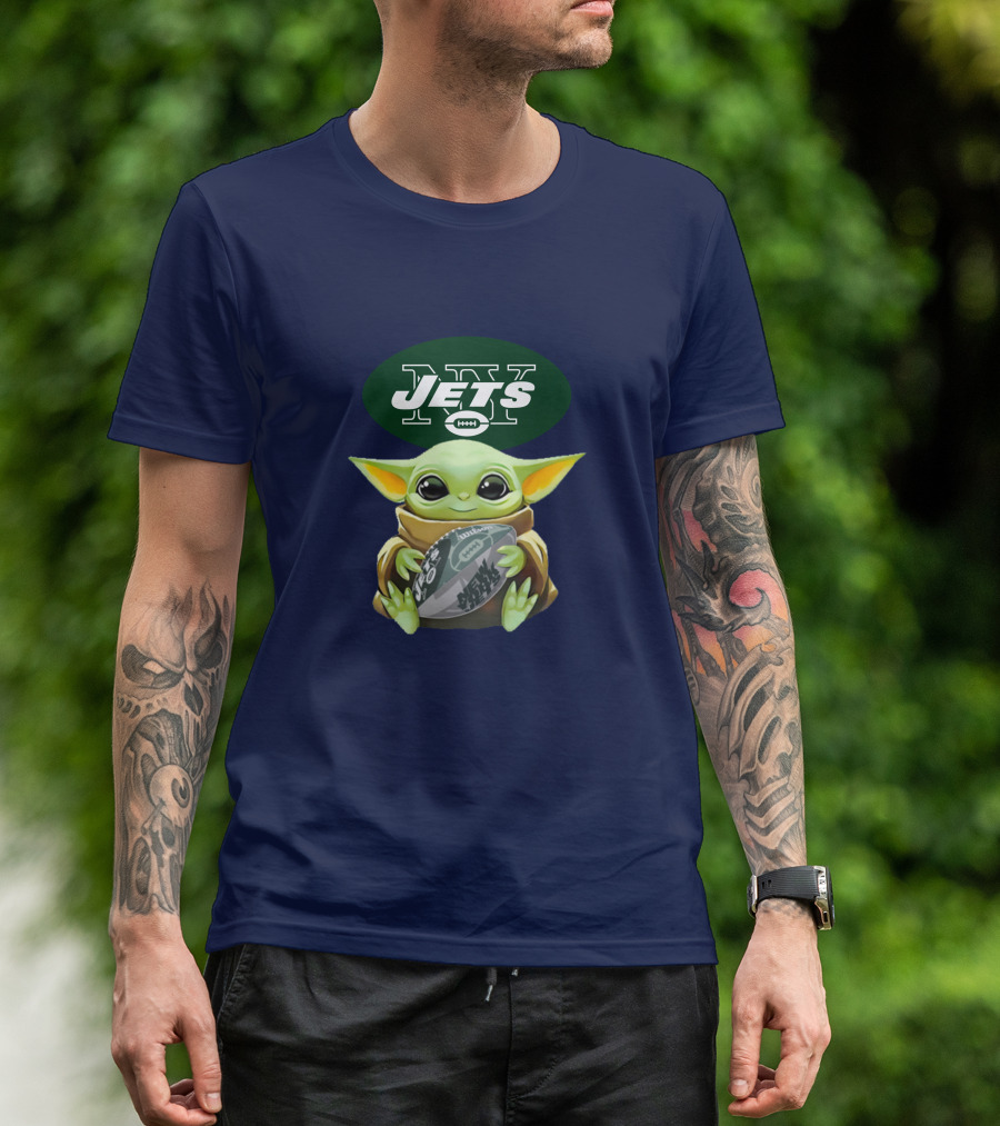 Jets Baby Yoda Holding Football New York T-Shirt