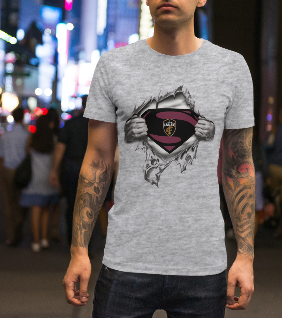 Cleveland Cavaliers Superman Logo Emblem Tear Reveals Team Crest T-Shirt