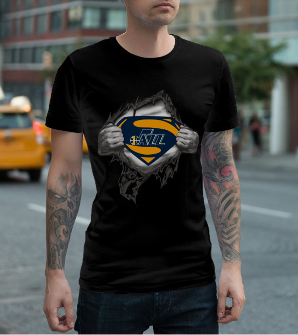 Utah Jazz Superman Style Chest Reveal Nba T-Shirt