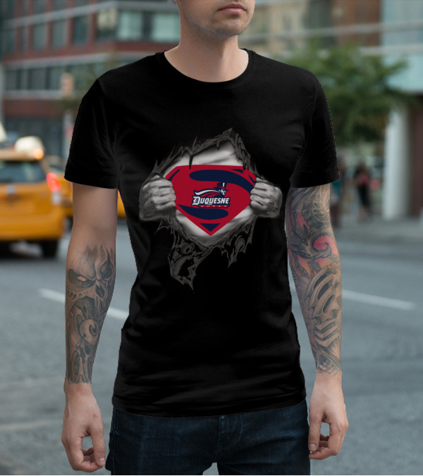 Duquesne Dukes Superman Logo With Ripped Chest T-Shirt