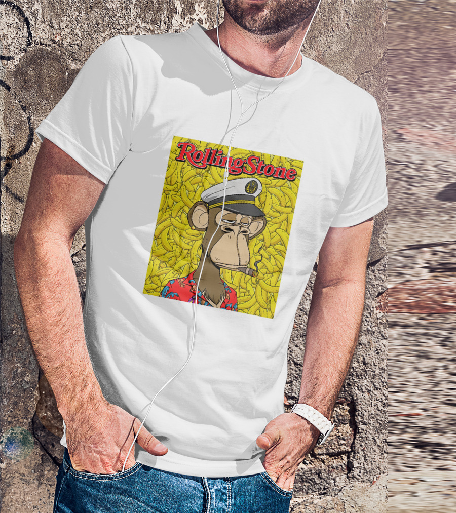 Rolling Stone Store Bored Ape Captain With Bananas Background T-Shirt