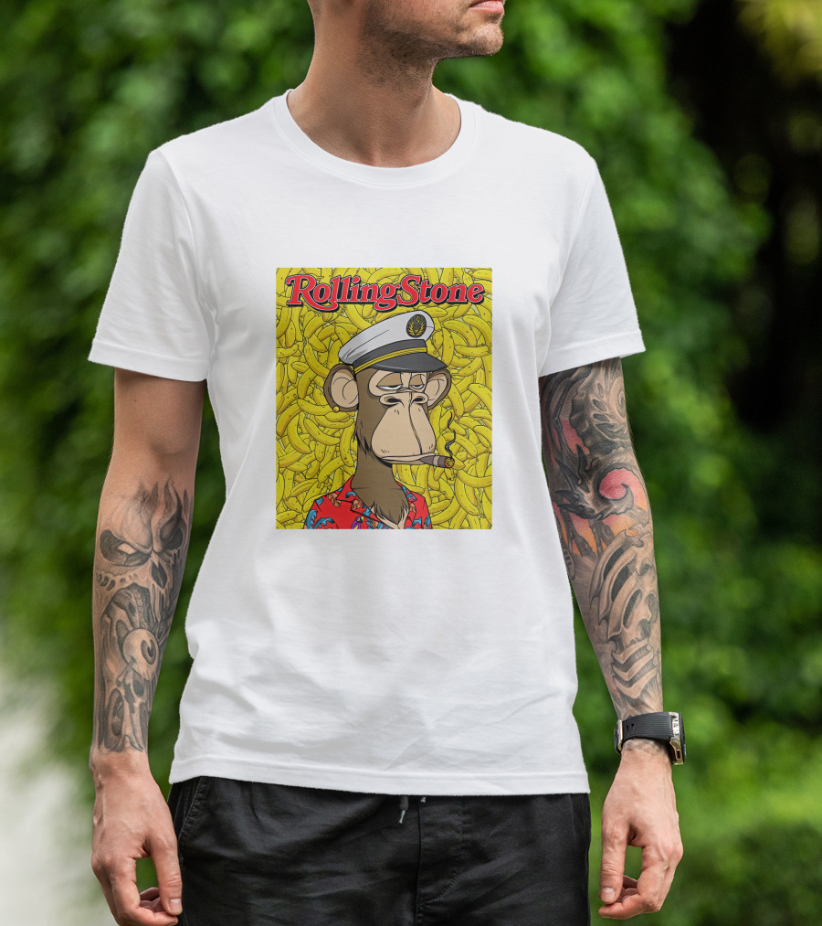 Rolling Stone Store Bored Ape Captain With Bananas Background T-Shirt