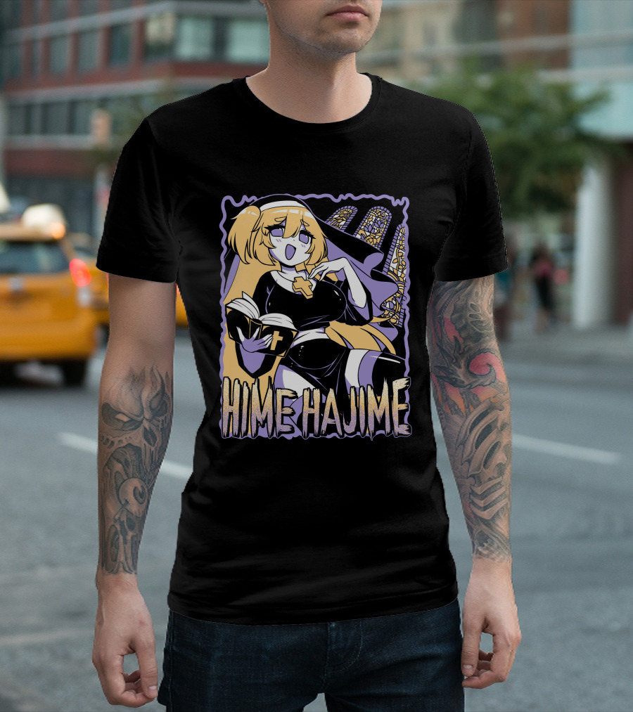 Hime Hajime Vtuber Halloween Nun Cross Book Stained Glass T-Shirt