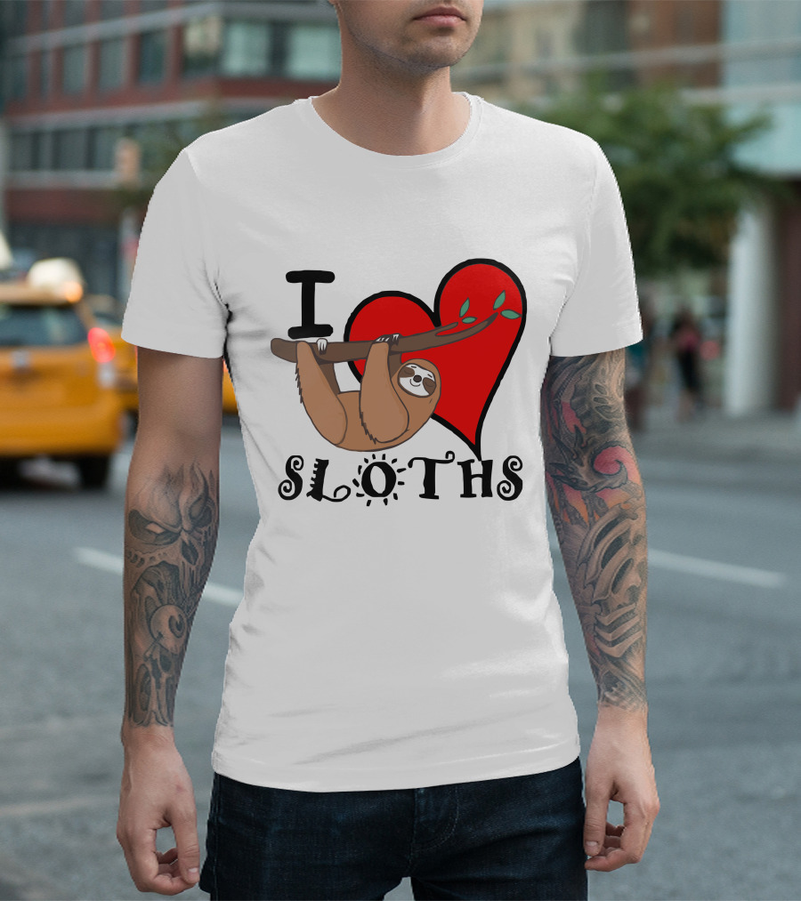 I Love Sloths Heart Hanging Sloth T-Shirt