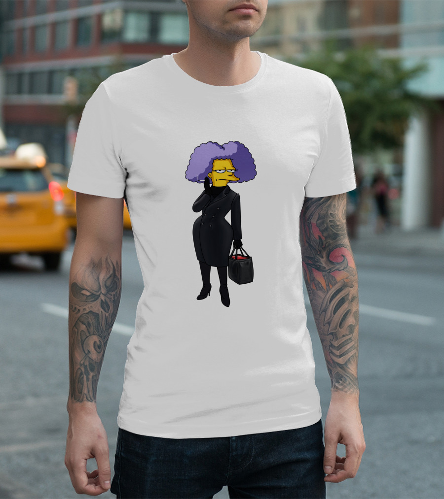 Selma Bouvier In 3D Double Breasted Coat Holding Bag T-Shirt