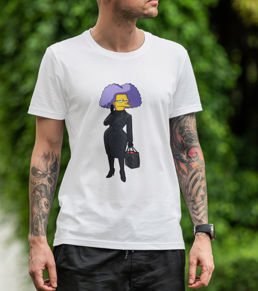 Selma Bouvier In 3D Double Breasted Coat Holding Bag T-Shirt
