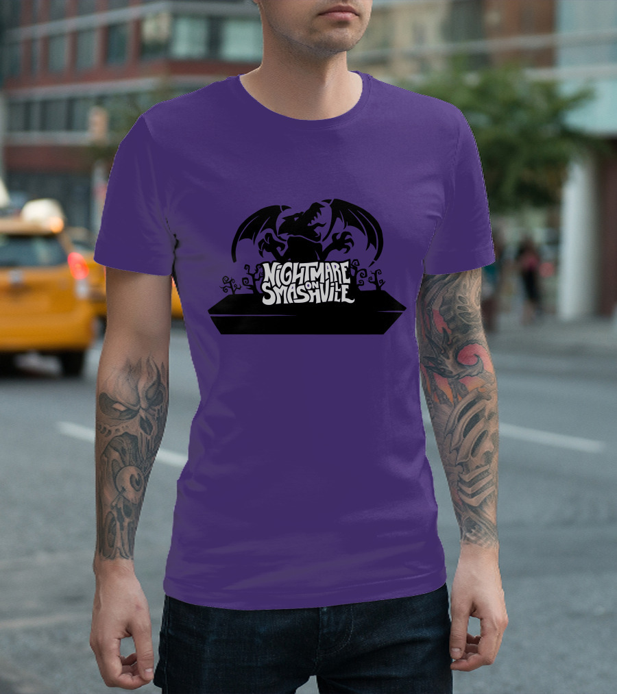 Nightmare On Smashville Purple Design Featuring Dragon and Tiny Syd Halloween T-Shirt