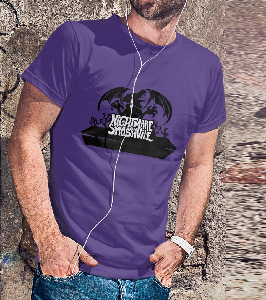 Nightmare On Smashville Purple Design Featuring Dragon And Tiny Syd Halloween T-Shirt