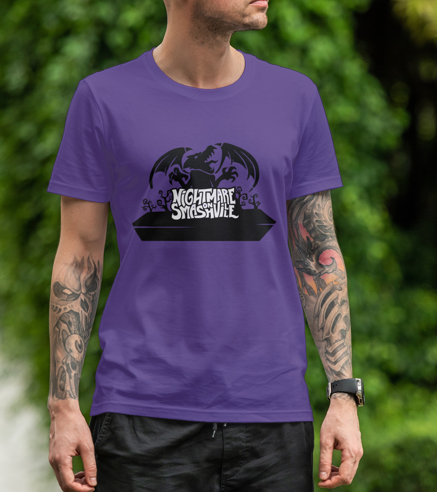 Nightmare On Smashville Purple Design Featuring Dragon And Tiny Syd Halloween T-Shirt