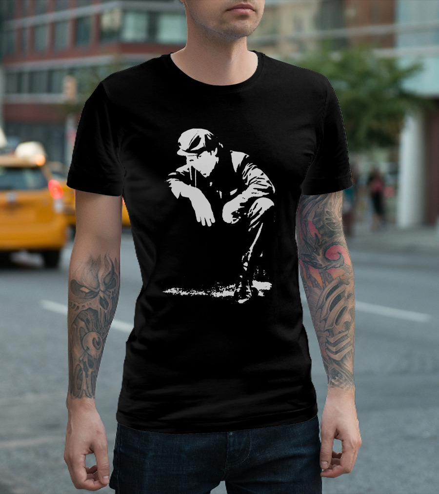 Blow Tees Hopus Tom Waits Monochrome Figure in Cap and Jacket T-Shirt
