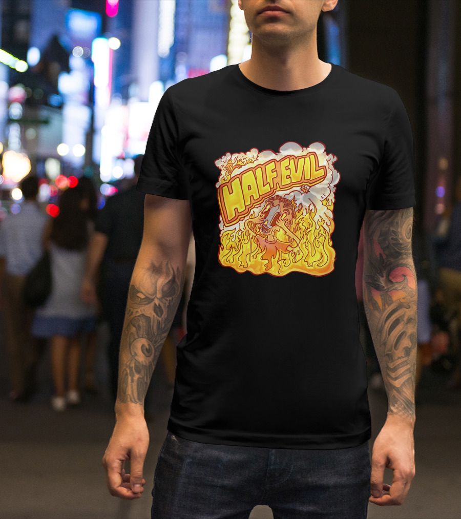 Half Evil 333 Flaming Fire Pit Creature T-Shirt