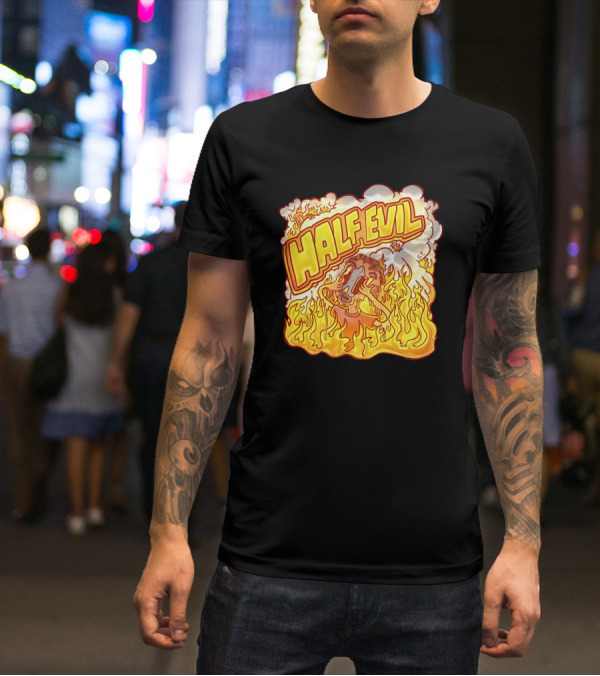 Half Evil 333 Flaming Fire Pit Creature T-Shirt