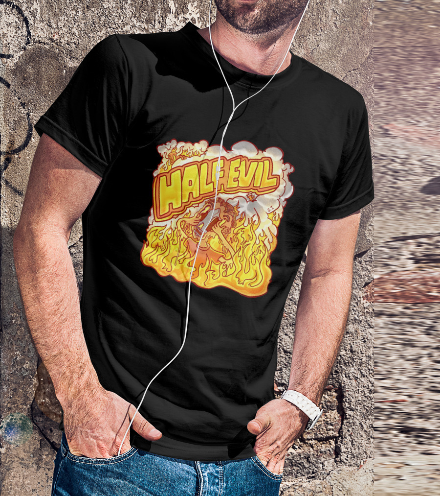 Half Evil 333 Flaming Fire Pit Creature T-Shirt