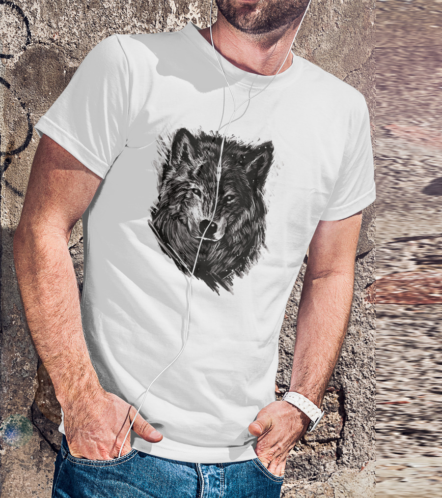 Wolf Sketch Black And White Drawing T-Shirt